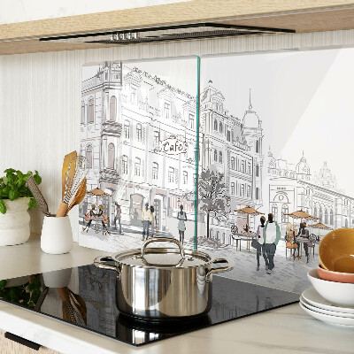 Tabla de cocina Paisaje de cafés en la ciudad