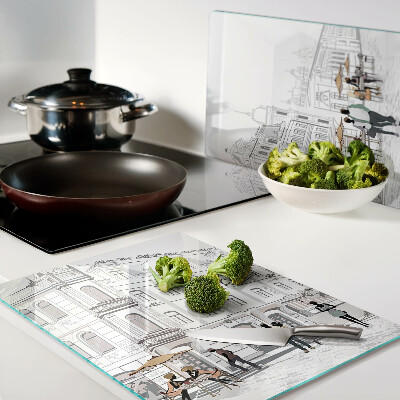 Tabla de cocina Paisaje de cafés en la ciudad