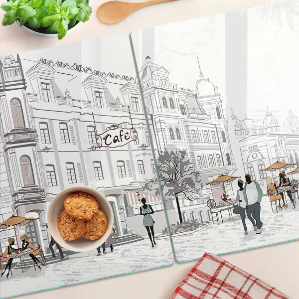 Tabla de cocina Paisaje de cafés en la ciudad