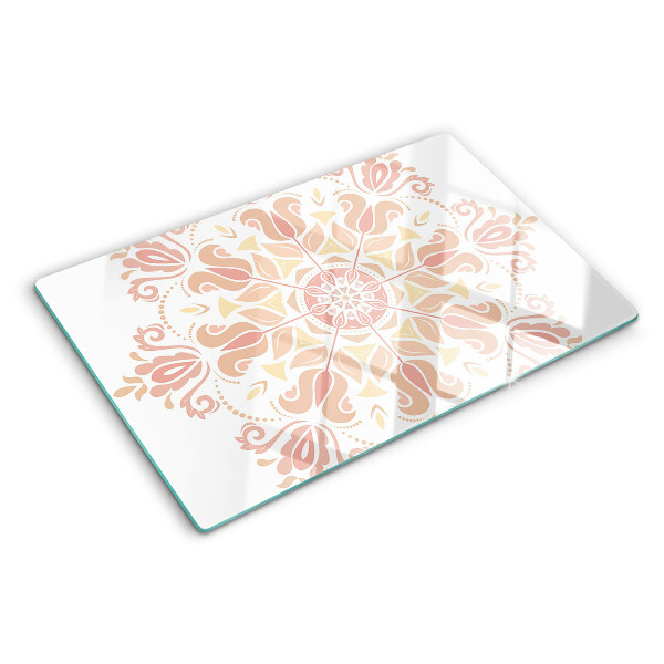 Tabla de cortar de cristal Mandala en tonos rosa