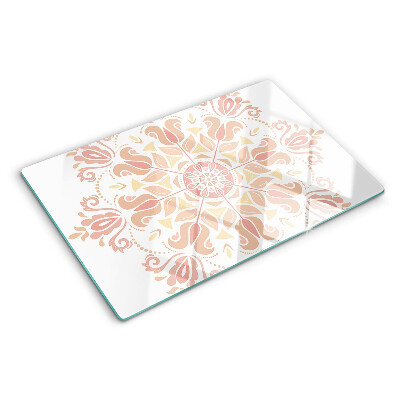 Tabla de cortar de cristal Mandala en tonos rosa