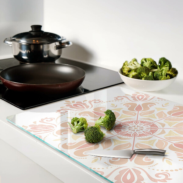 Szklana deska do krojenia Mandala w odcieniach różu