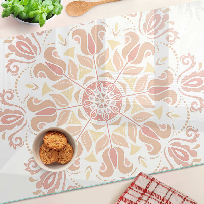 Tabla de cortar de cristal Mandala en tonos rosa