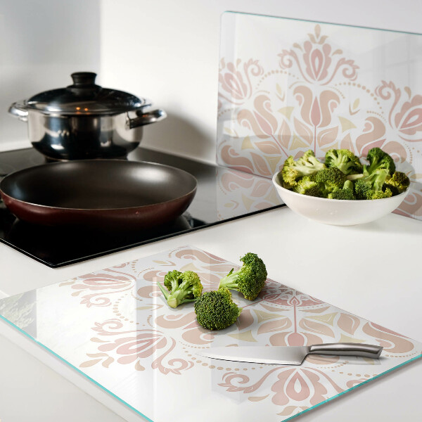 Tabla de cortar de cristal Mandala en tonos rosa