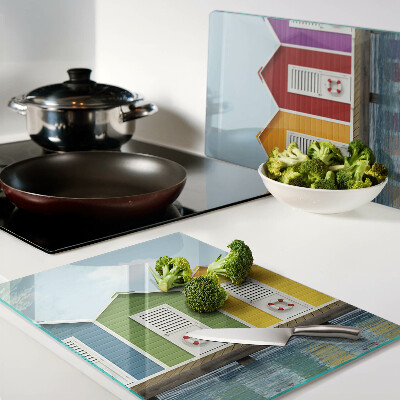 Tabla para cortar Casas coloridas junto al mar