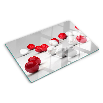 Tabla de cortar de cristal Bolas rojas y blancas