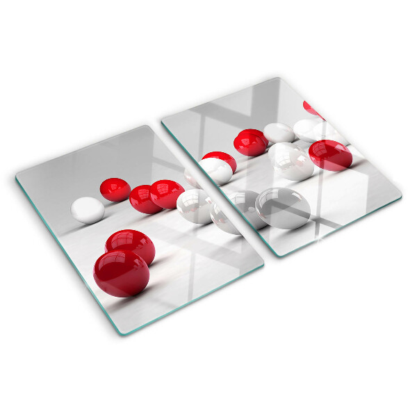 Tabla de cortar de cristal Bolas rojas y blancas