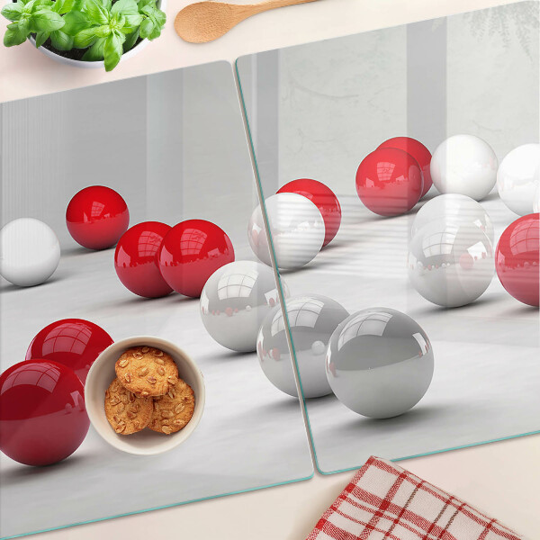Tabla de cortar de cristal Bolas rojas y blancas