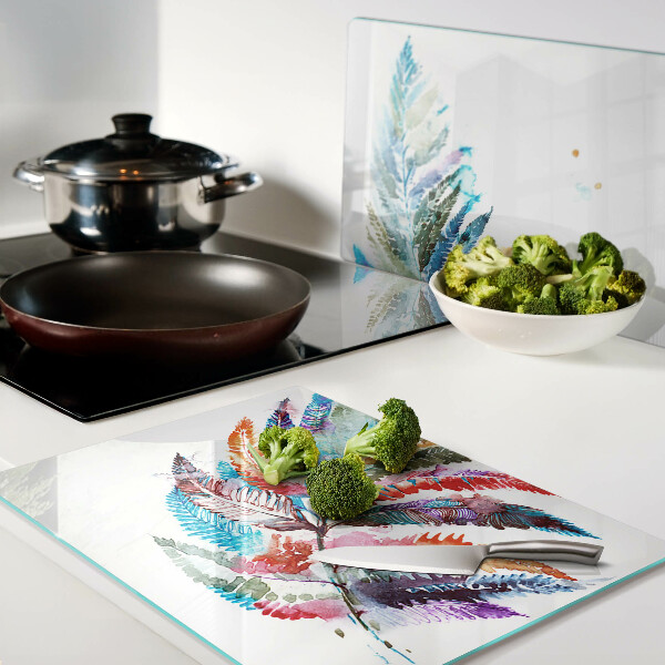 Szklana deska kuchenna Liście paproci w kolorach tęczy