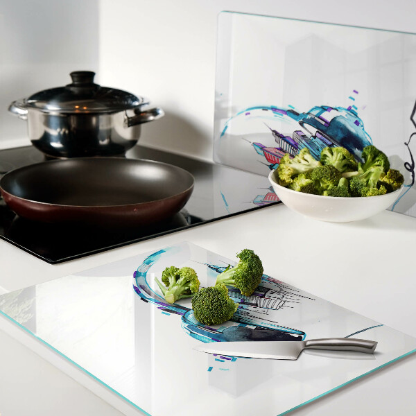 Tabla de cortar Auriculares con paisaje urbano