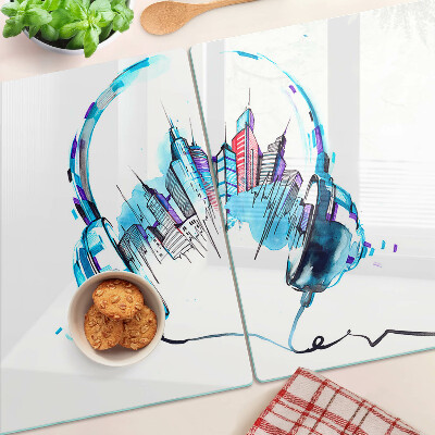 Tabla de cortar Auriculares con paisaje urbano