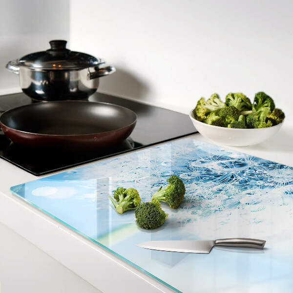 Szklana deska do krojenia Kwiat dmuchawca z kroplami wody