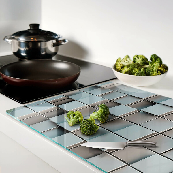 Tabla de cortar de cristal Azulejos geométricos en tonos azules