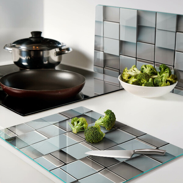 Tabla de cortar de cristal Azulejos geométricos en tonos azules
