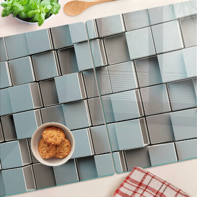 Tabla de cortar de cristal Azulejos geométricos en tonos azules