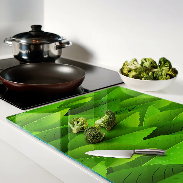 Tabla de cortar de cristal Hojas en tonos verdes