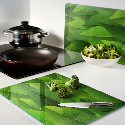 Tabla de cortar de cristal Hojas en tonos verdes