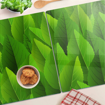 Tabla de cortar de cristal Hojas en tonos verdes