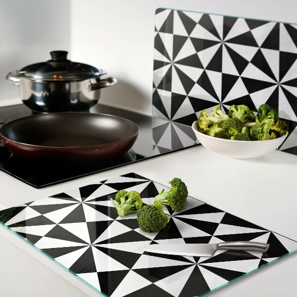 Tabla de cortar de cristal Triángulos geométricos en blanco y negro