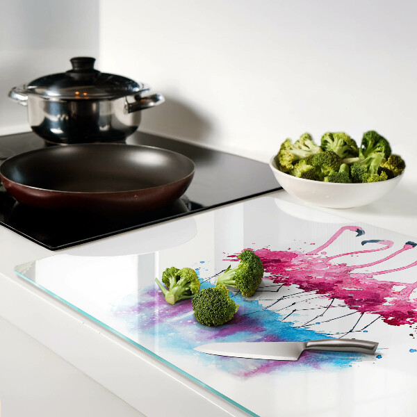 Tabla de cortar de cristal Flamencos en estilo acuarela