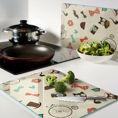 Szklana deska do krojenia Kotki i akcesoria retro