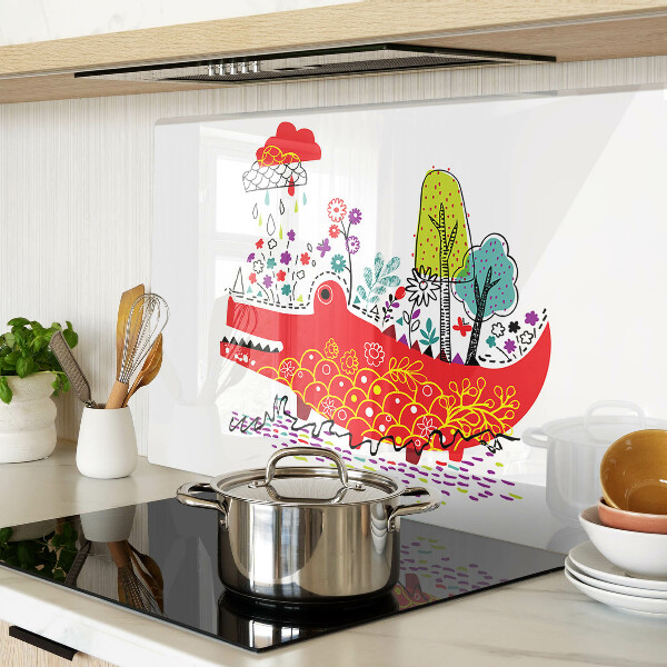 Tabla de cortar de cristal Cocodrilo en un entorno colorido