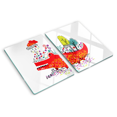 Tabla de cortar de cristal Cocodrilo en un entorno colorido
