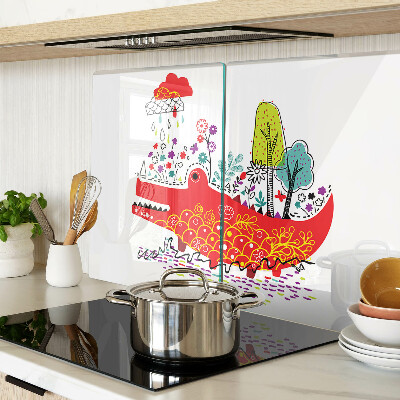 Tabla de cortar de cristal Cocodrilo en un entorno colorido