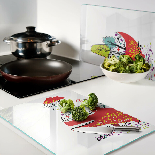 Tabla de cortar de cristal Cocodrilo en un entorno colorido