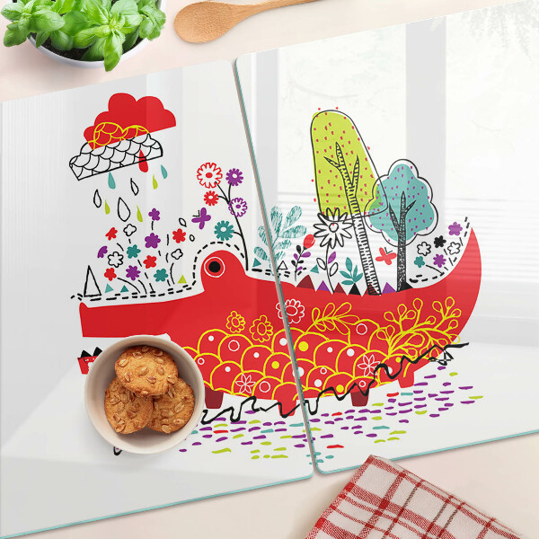 Szklana deska kuchenna Krokodyl w kolorowej scenerii