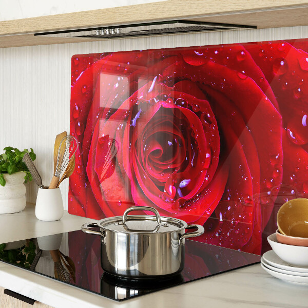 Tabla de cortar de cristal Rosa roja con gotas de agua