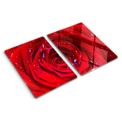 Tabla de cortar de cristal Rosa roja con gotas de agua