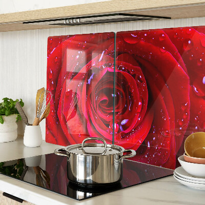 Tabla de cortar de cristal Rosa roja con gotas de agua