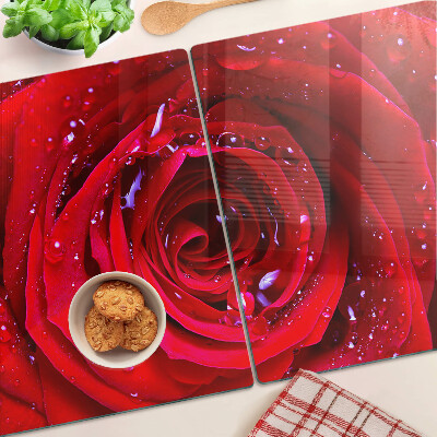 Tabla de cortar de cristal Rosa roja con gotas de agua