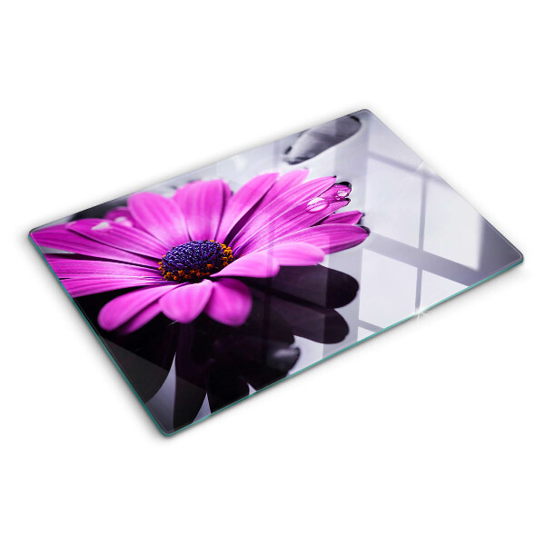 Tabla para cortar Flor morada con gotas de agua