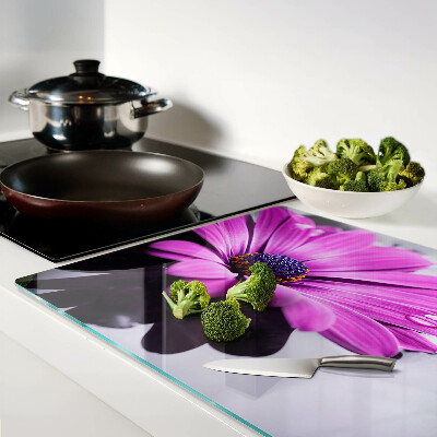 Tabla para cortar Flor morada con gotas de agua