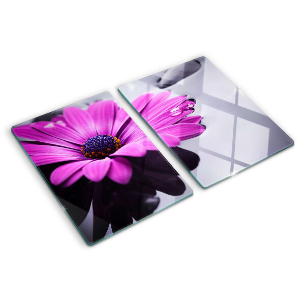Tabla para cortar Flor morada con gotas de agua