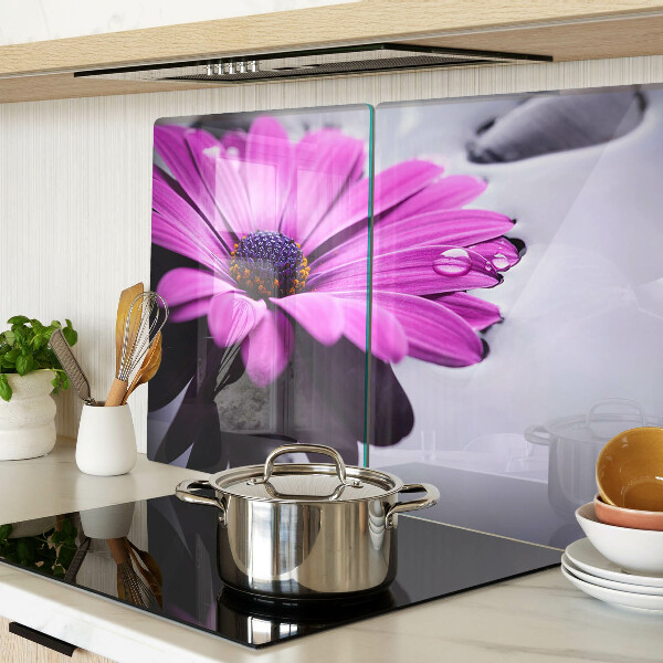 Tabla para cortar Flor morada con gotas de agua