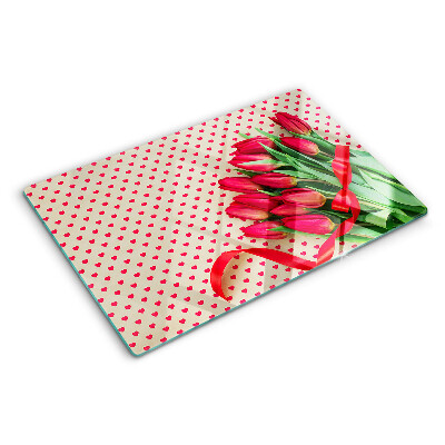 Tabla para cortar Tulipanes con corazones y cinta