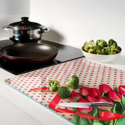 Tabla para cortar Tulipanes con corazones y cinta