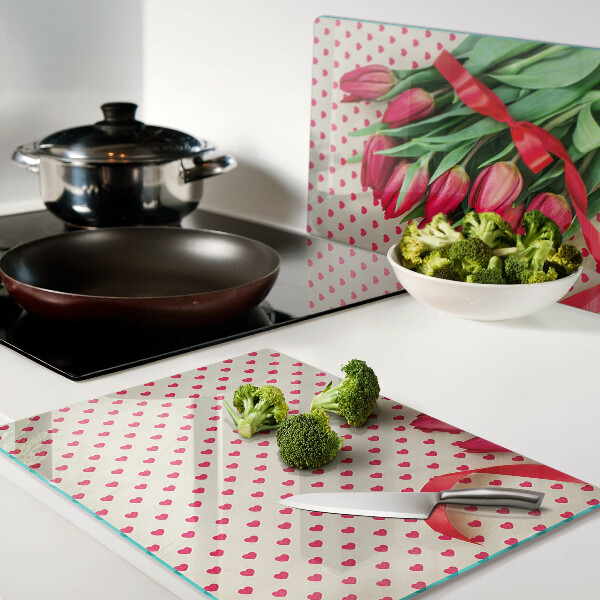 Tabla para cortar Tulipanes con corazones y cinta