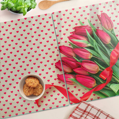 Tabla para cortar Tulipanes con corazones y cinta