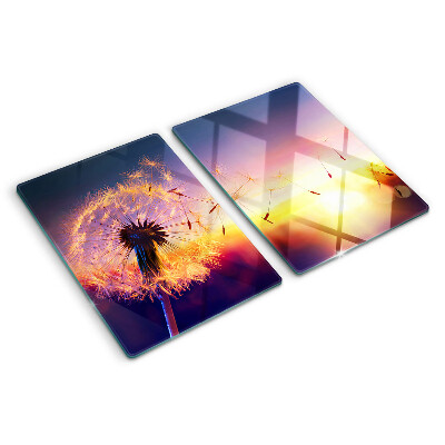 Tabla para cortar Dientes de león contra el fondo del atardecer