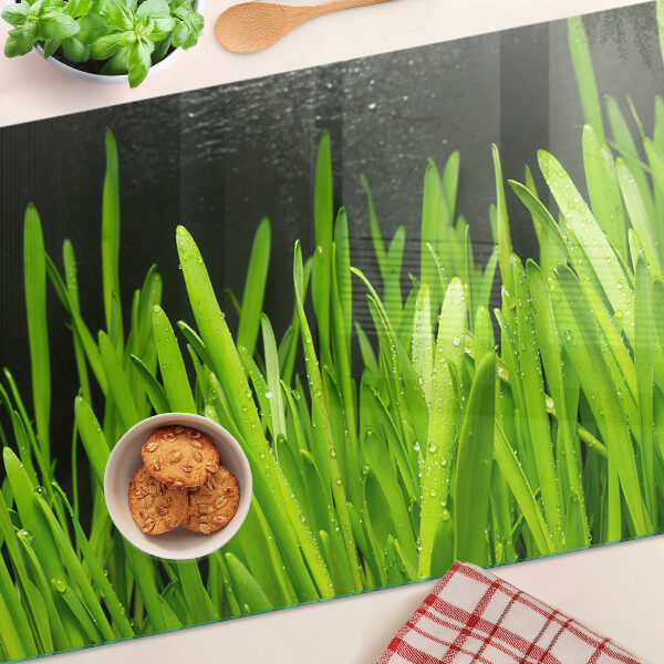 Tabla de cocina Hierba verde con gotas de agua