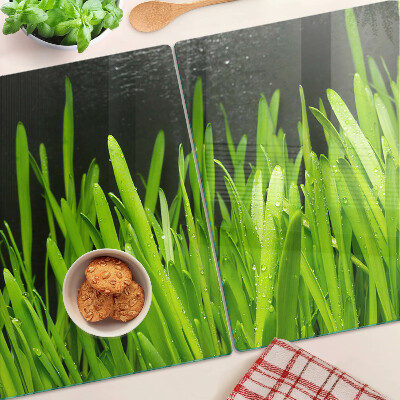 Tabla de cocina Hierba verde con gotas de agua