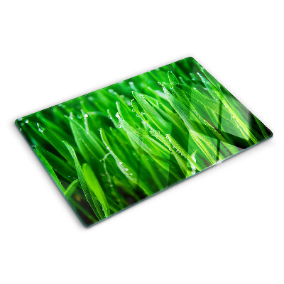 Tabla de cortar de cristal Hierba con gotas de agua