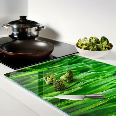 Tabla de cortar de cristal Hierba con gotas de agua