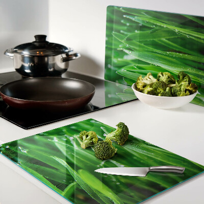 Tabla de cortar de cristal Hierba con gotas de agua