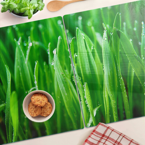 Tabla de cortar de cristal Hierba con gotas de agua