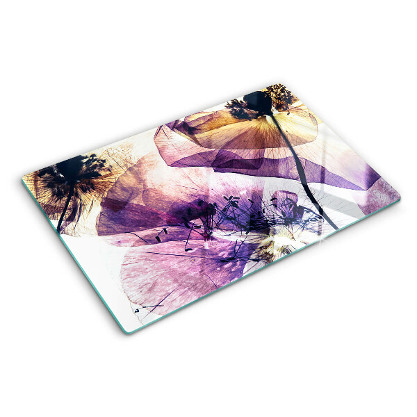 Tabla para cortar Flores en tonos morados y amarillos.